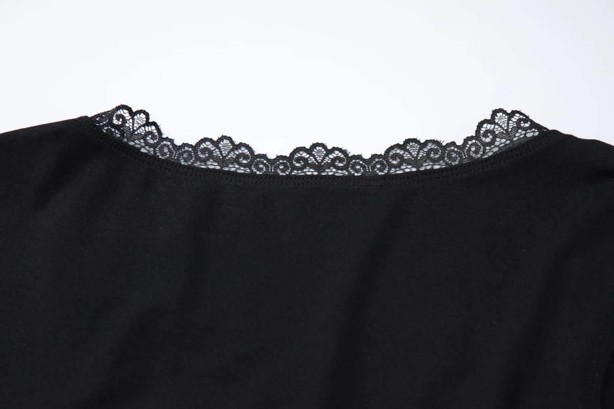 Hugcitar Fashion 2-teiliges Set, schwarz, quadratischer Kragen, Patchwork-Spitze, sexy Crop-Tank-Top, Rock, Sommer-Outfits für Damen, Streetwear, Club – Detail 8
