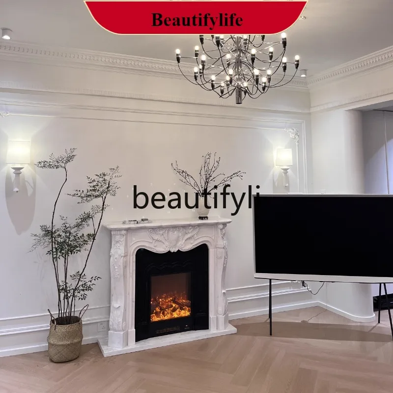 

J132 Marble European carved fireplace Living room decorative cabinet White marble sculpture fireplace rack