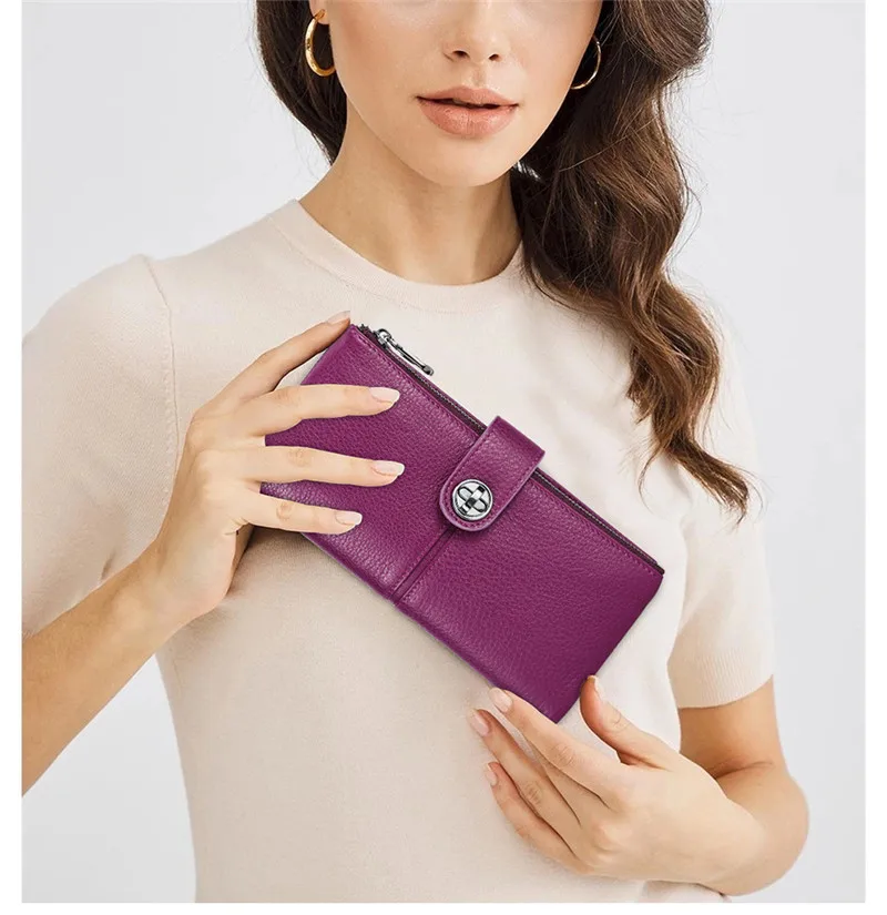 YKOSM Lange Frauen Airtag Brieftasche Luxus Echtes Leder Zipper Geldbörse Dame RFID Blocking ID Kreditkarte Tasche Anti-verloren karte Halter – Detail 1