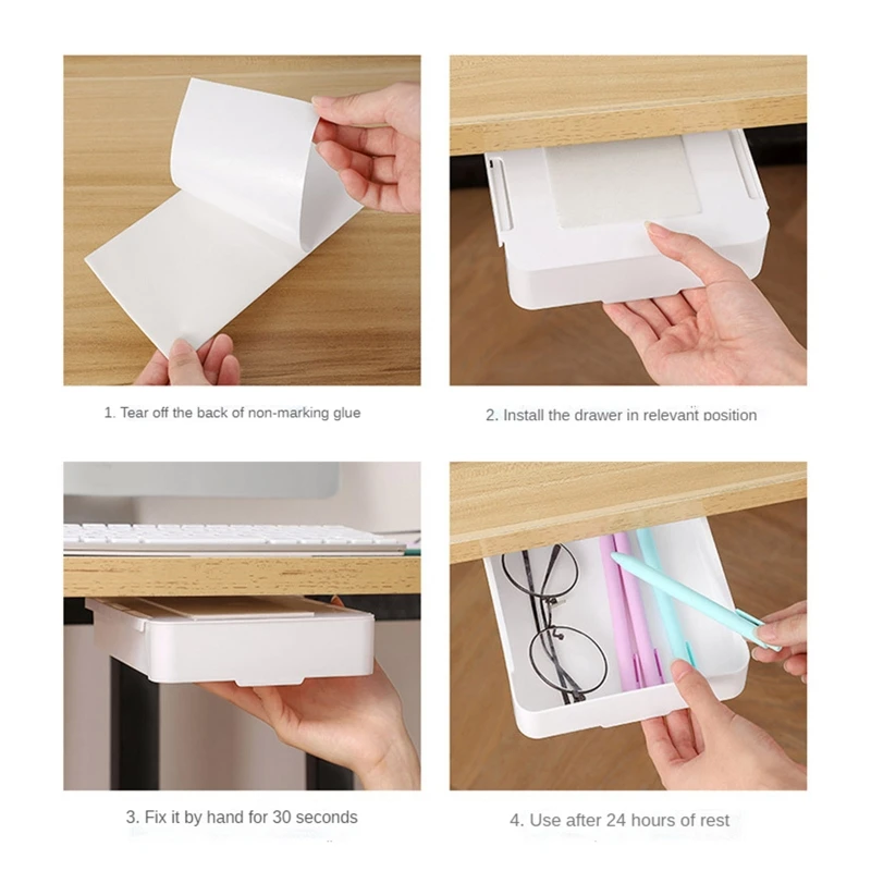 Invisible Drawer Storage Box with Lid Pull Out Under Desk Mini Drawer for Home Dormitory Office Table Cosmetics