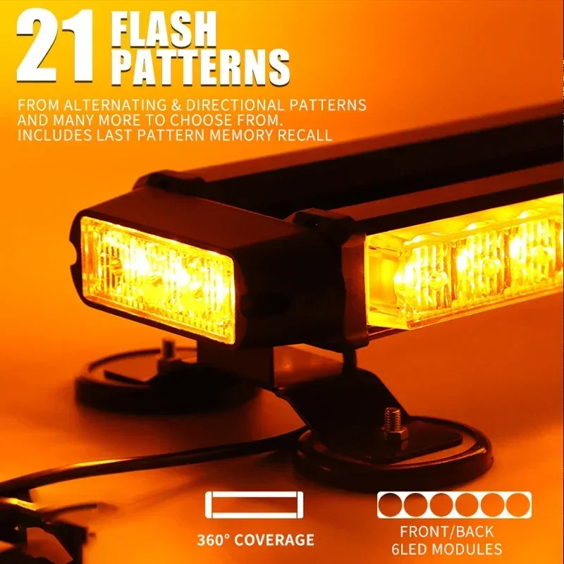 Car Emergency Strobe Lights 30LED Roof Top Signal Warning Lamp Trucks Car Flashing Beacon Light Four Side Light Source 12V/24V