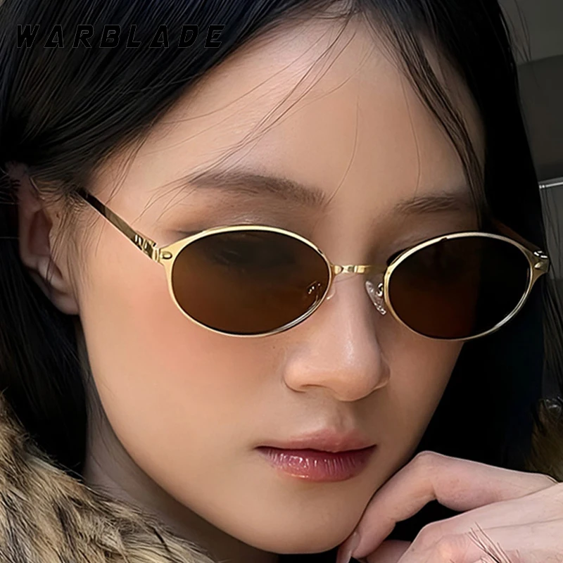 

New Fashion Small Oval Frame Metal Women's Sunglasses Brand Designer Luxury Punk Men Sunglass Summer Party Shades UV400 Lentes