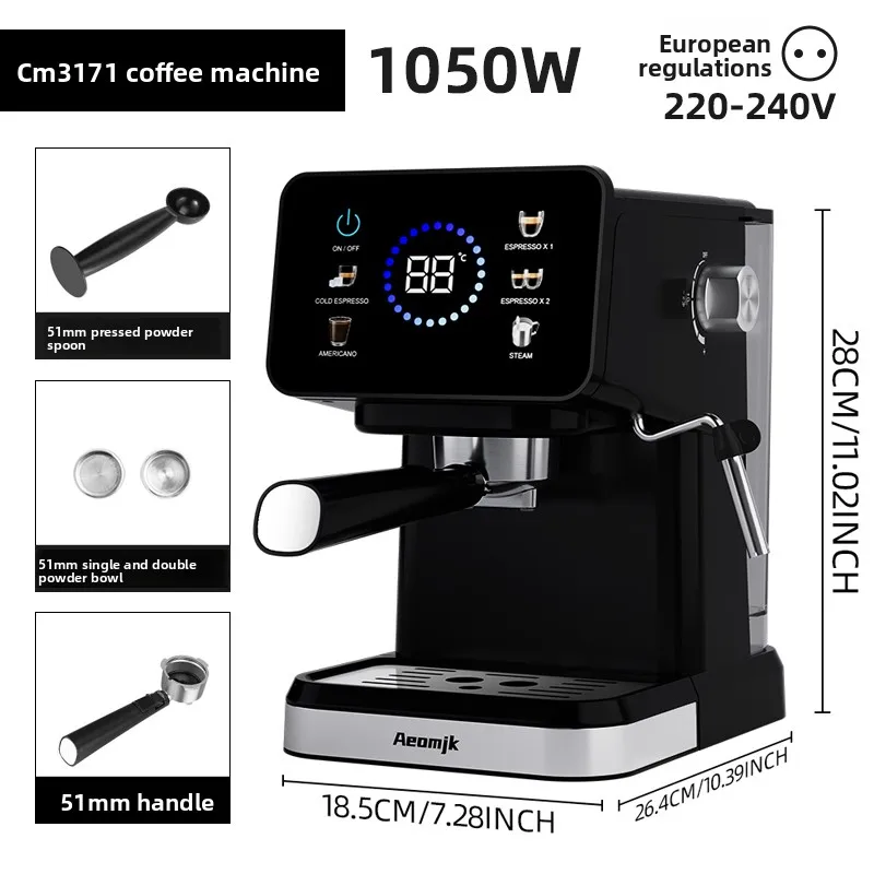 Aeomjk CM3171 halfautomatische espressomachine, koffiezetapparaat met touchscreen en melkopschuimer met stoompijpje, functie voor koude espresso/americano, portafilter van 51 mm, waterreservoir van