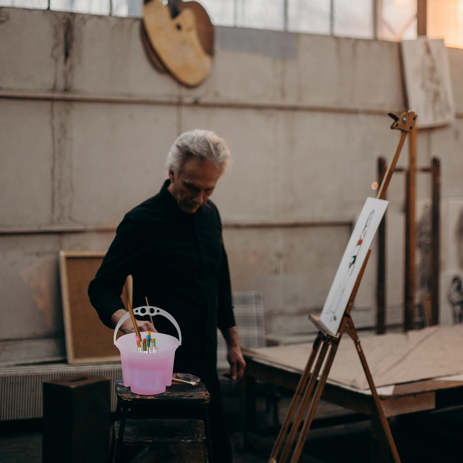 

2pcs Artist Brush Basins Plastic Painting Buckets Paint Brush Washer Tools For Mixing Color Sturdy Easy Carry Handle