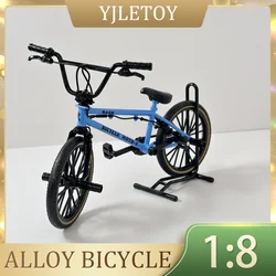 Mini modelo de bicicleta de aleación con estante de estacionamiento, decoración de Metal fundido a presión, dedo de montaña azul, bicicleta Bmx, regalos de simulación, juguetes para niños, 1:8