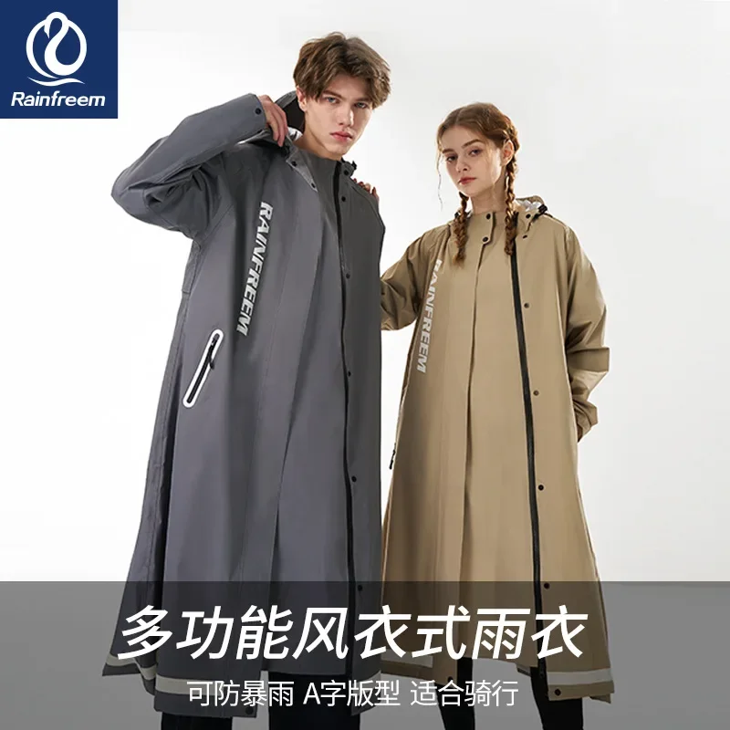 Long Windbreaker Type Raincoat New Fashion Multif Double Placket Waterproof Rain Poncho Outdoor Hiking Riding Couple Rainsuit