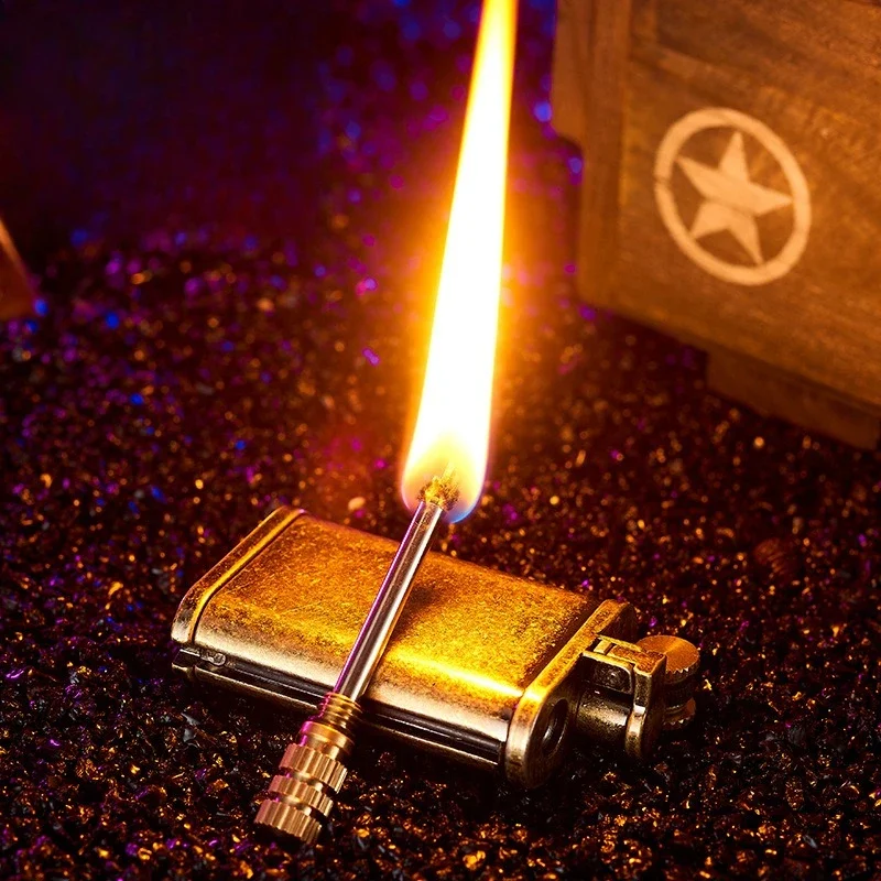 2026 New Antique Old-fashioned Pure Copper Retro Kerosine Lighter, Outdoor Match Multi-functional Men's Smoking Accessories