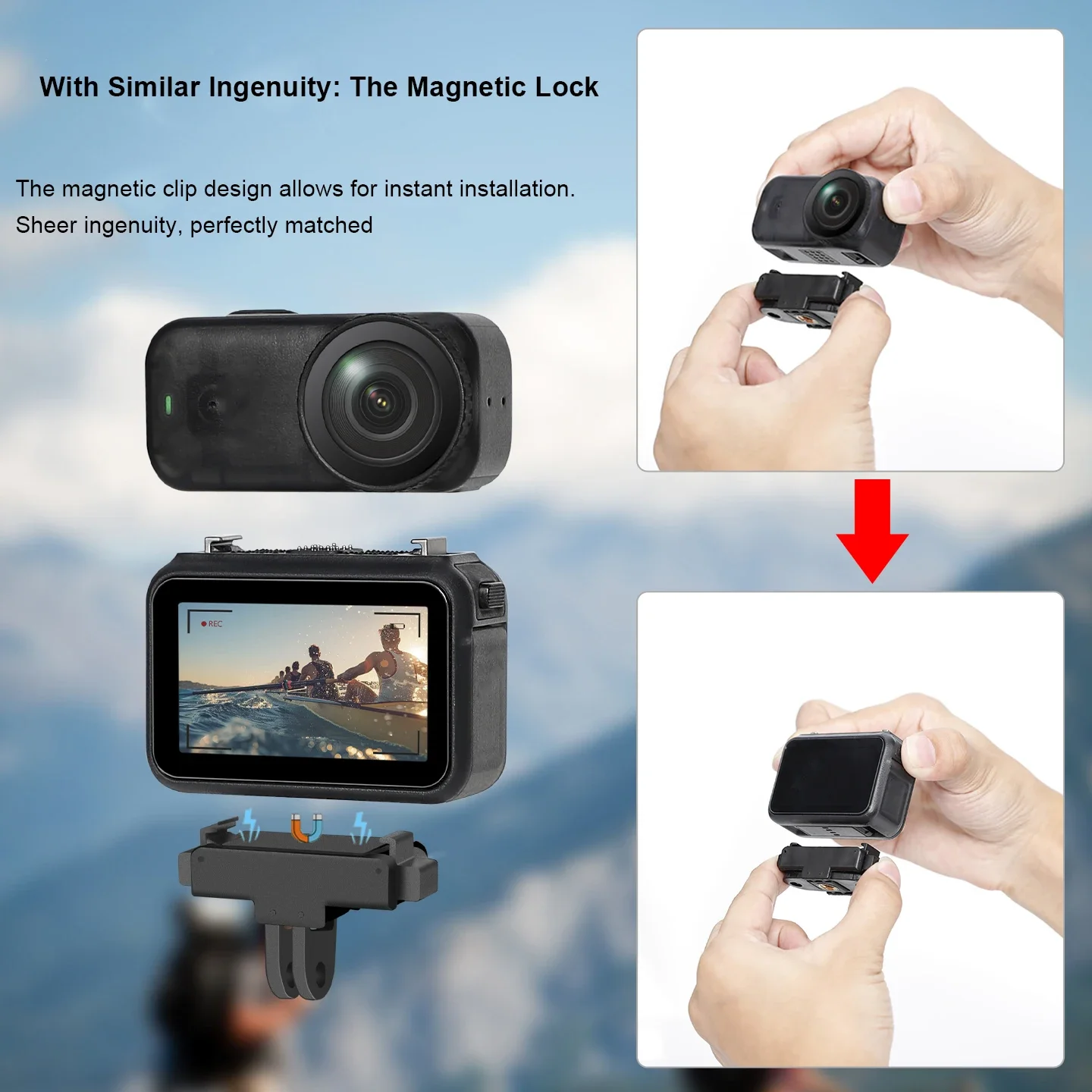 ฐานอะแดปเตอร์แม่เหล็กแบบปลดเร็วสำหรับกล้องแอคชั่น DJI Osmo Nano พร้อมขายึดแบบพับได้สำหรับติดตั้งกับขาตั้งกล้องและไม้เซลฟี่