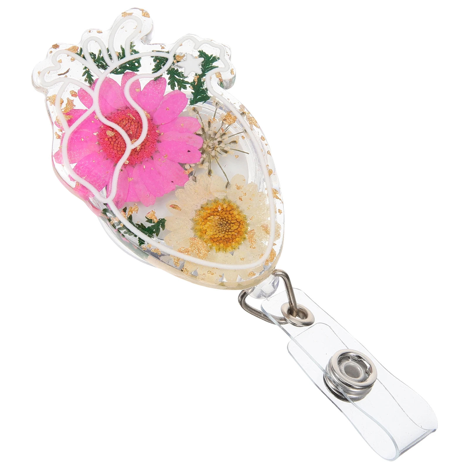 

1PC Acrylic Badge Holder Creative Retractable ID Clip Transparent Red Flower Heart Design Business Card Work Accessory Multi