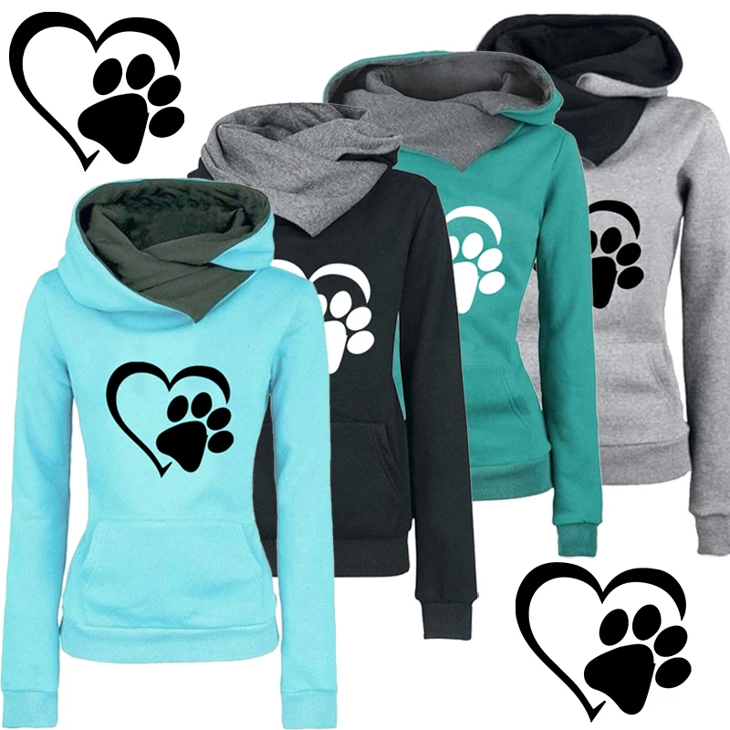 Cute Dog Paw Hoodie Fashion Printing Women's Casual Pullover Hoodies Winter Autumn Sweatshirt Teenager