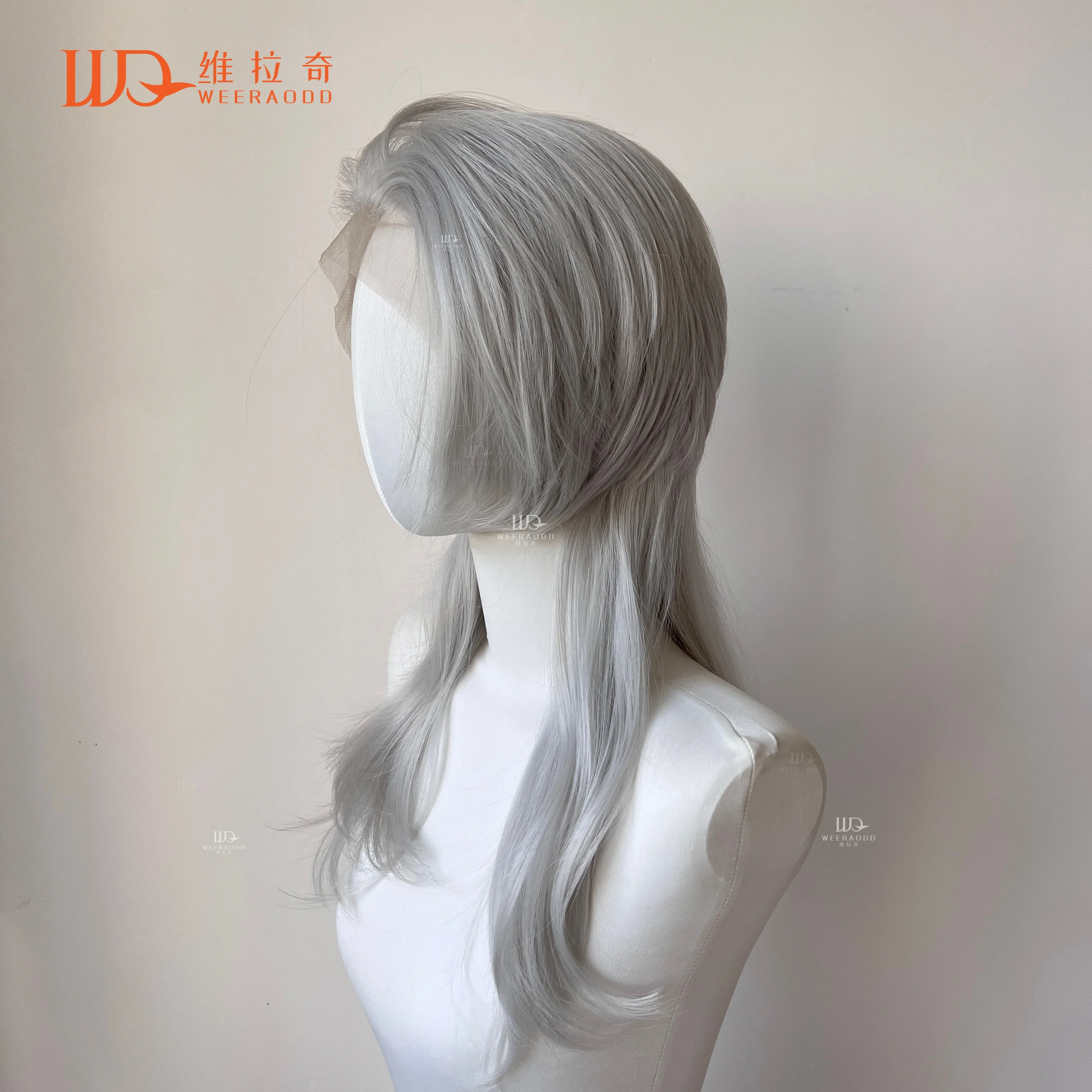 

Серебристо-серый 13x4 синтетический парик спереди для женщин, косплей, длина до плеч, синтетические парики из кефали, многослойные хвостики, бесклеевые парики