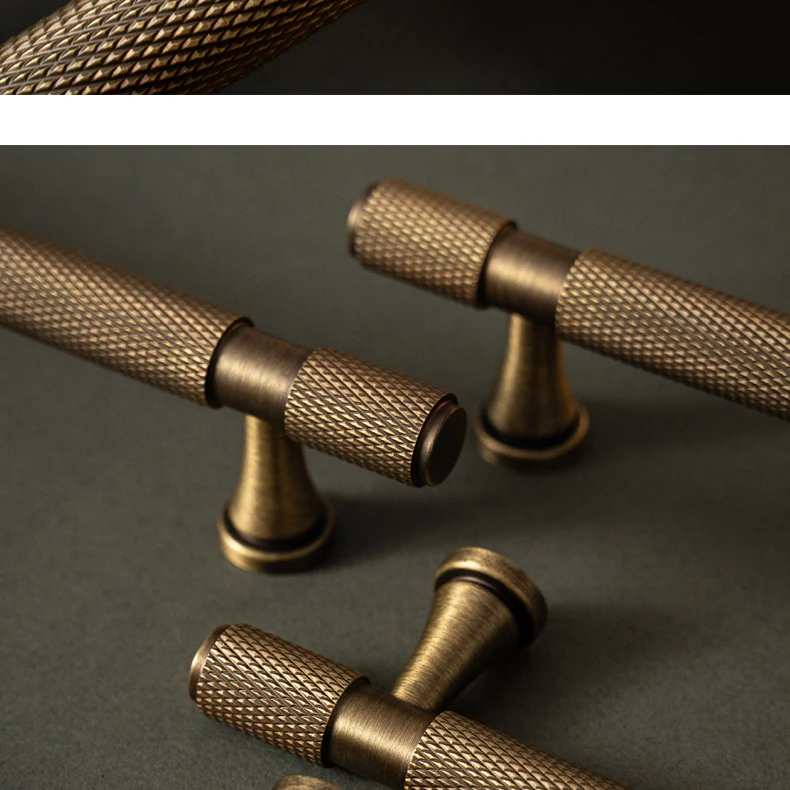 Santaya Solid Antique Brass Handles With Knurled Cross Pattern for Kitchen Cabinet T Bar Pull Bedroom Wardrobes and Drawer Knobs