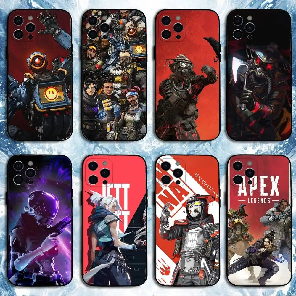 

A-Apex Legends Game Phone Case For iPhone 16,15,14,13,12,11 Plus,Pro Max, Soft Silicone Black Cover
