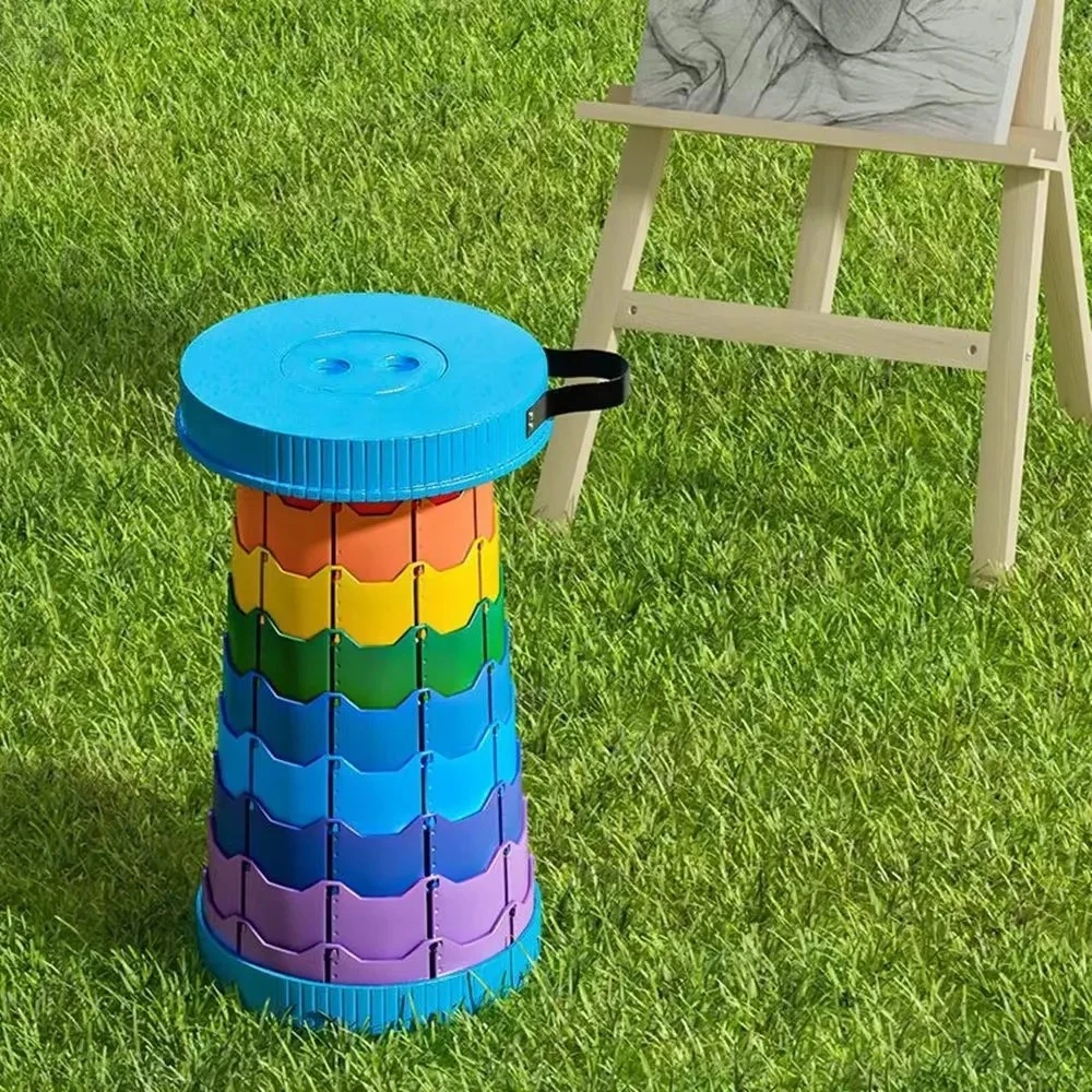 Rainbow Folding Stool with Adjustable Height Made of PP Material Portable Collapsible for Camping Fishing Outdoor Fun view 2