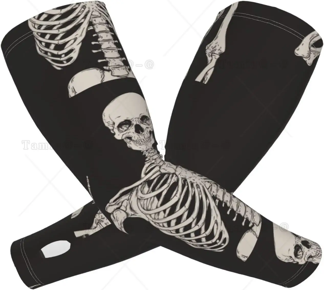 Rock and Roll Skeleton Skull Print Arm Sleeves Cooling UV Sun Protection Sports Compression for Men Women Golf Basketball
