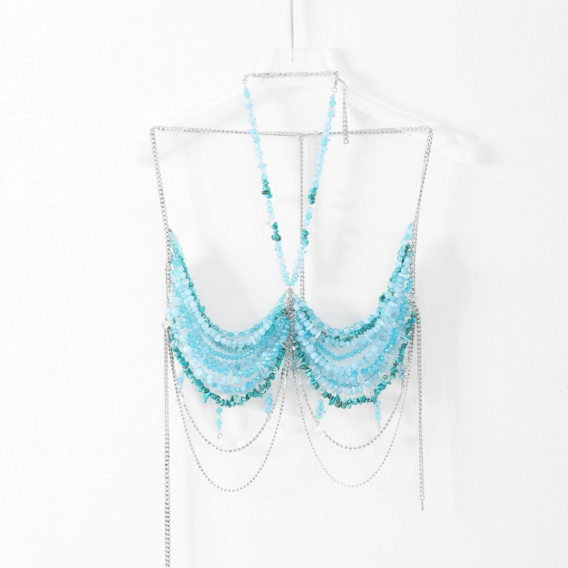 Koralikowa biżuteria dla seksownych kobiet, łańcuszek na ciało, ozdoby na biust, zawieszka na szyję, zewnętrzne paski, odzież damska odpowiednia na różne okazje