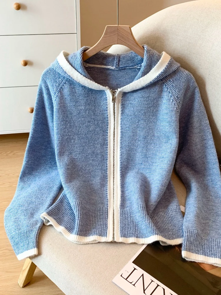 

Korean Sle Zipper Knitted Hoodie Women's Loose Slimming Sweater Coat Spring Autumn Winter New Arrival Faion Ci Walk