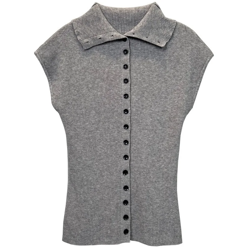 

Dongda Gate New Korean Sle High Collar Knitted Vest Sexy Svel Women's Top Single Button Simple Design Commute Faion
