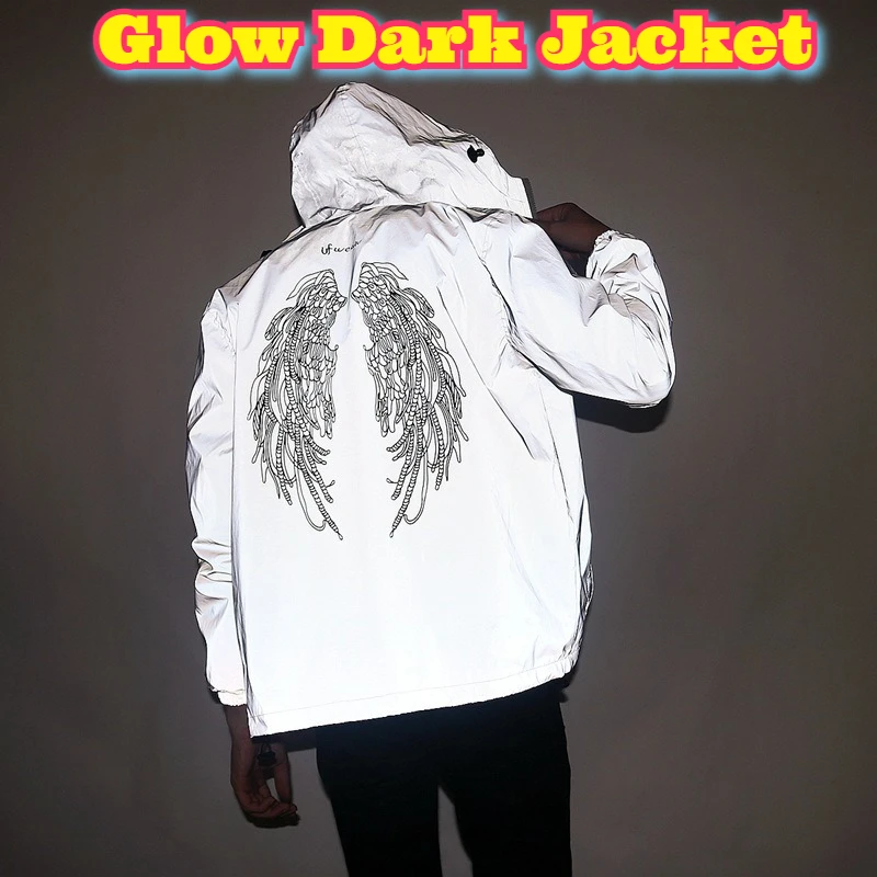 Glow Dark Jacket Windproof Reflective Coat Unisex Autumn Korean Streetwear Couple Silver Luminous Outerwear Wholesale Hooded
