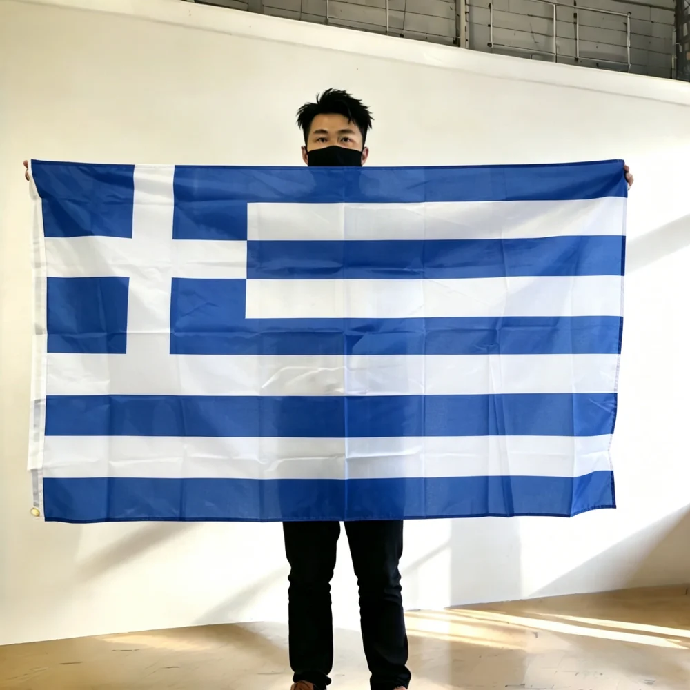 FlagGo Greek Flag 150x90cm 3x5 FT Blue White Striped Cross National Flag Polyester Double Stitched Outdoor Indoor Decoration