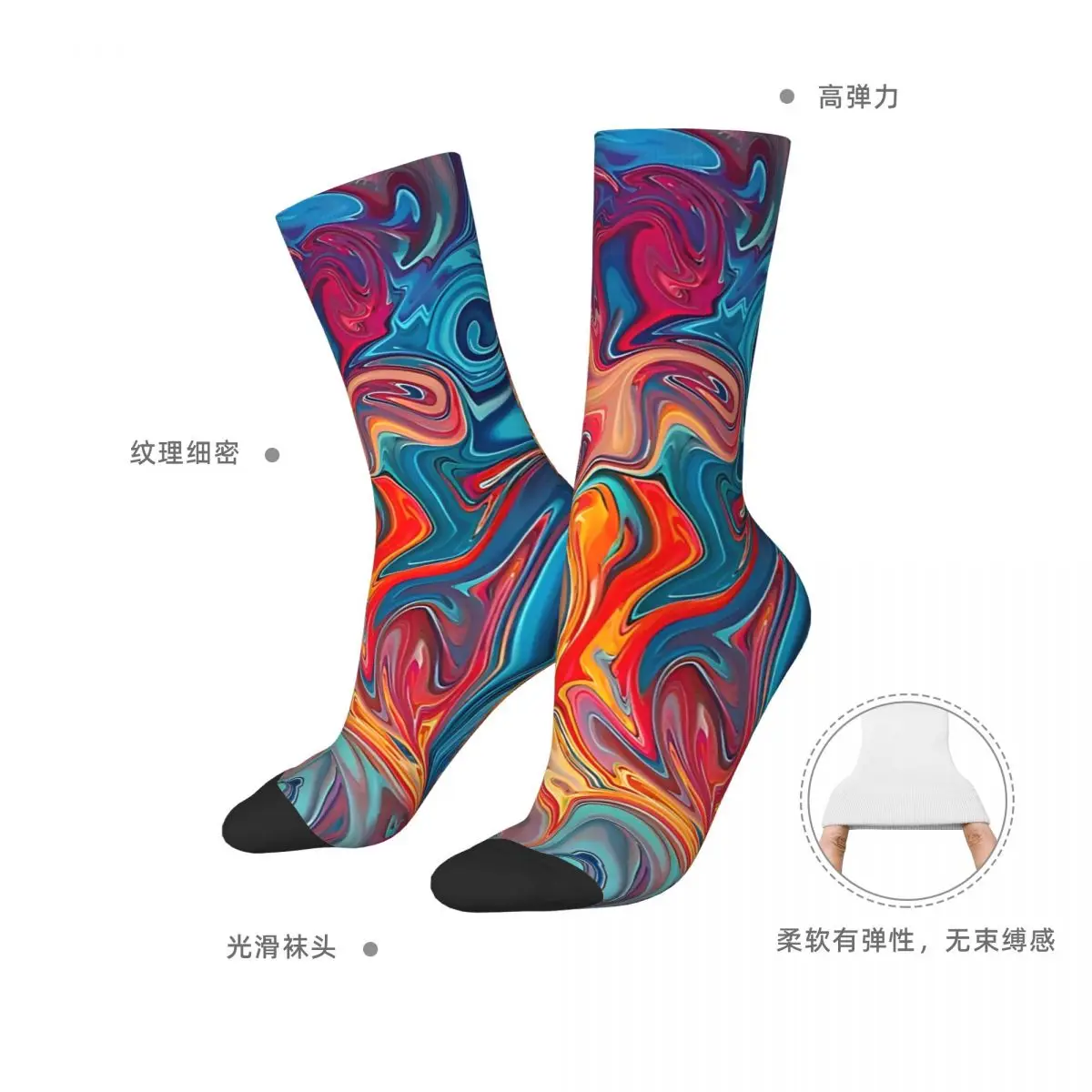 Abstract Fluid Retro Art Stockings Colorful Marble Painting Pattern Funny Socks Winter Anti Sweat Socks Women Men Cycling Socks