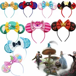 Disney Alice In Wonderland Ears Hair Bands Girls Bow Red Queen Hair Accessories Kids  Cheshire Cat Headbands Women Carnival Gift