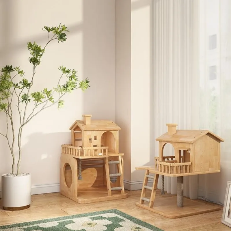 

Solid Wood Cat Climbing Frame Nest Wooden Cat Tree No Space Sharpening Claw Post Jumping Platform Small Households Cat Shelf