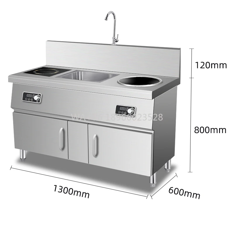 

Induction Wok Range Commercial Kitchen Equipmen High Power Double Wide 2 Burner Sink Cabinet-Style Concave Furnace