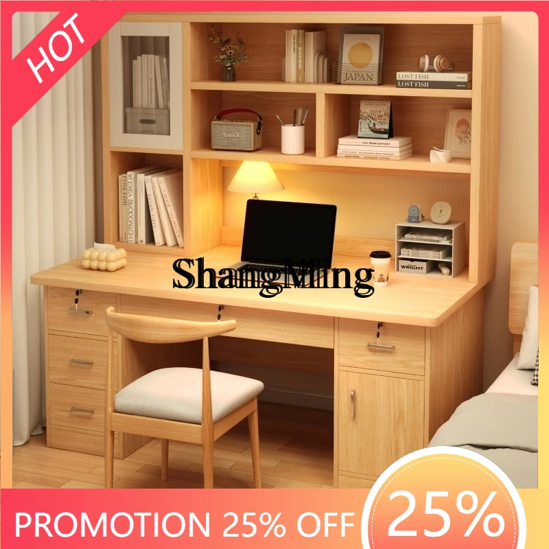 

SM Wood Computer Desk Desktop Bookcase Integrated Bedroom Writing Desk Student Home Learning