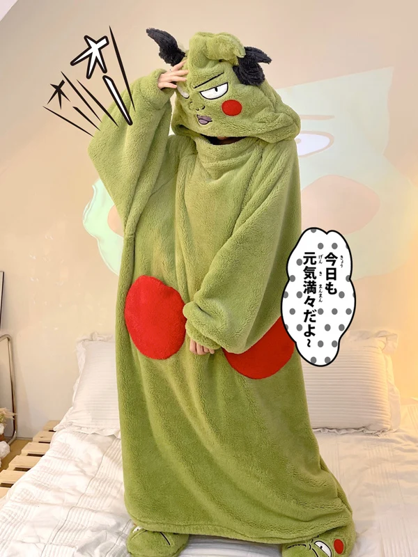 

DAIMELU Funny female nightgown women's sleepwear winter coral fleece warm loose bathrobe pajamas cartoon hooded loungewear set