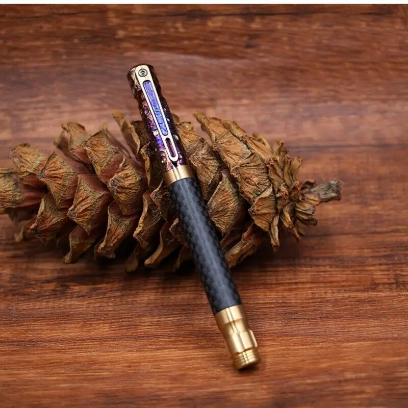 1PC Handmade Titanium Brass Carbon Fibre Ballpoint Pen EDC Signature Writing Pocket Collectible Pen Gift