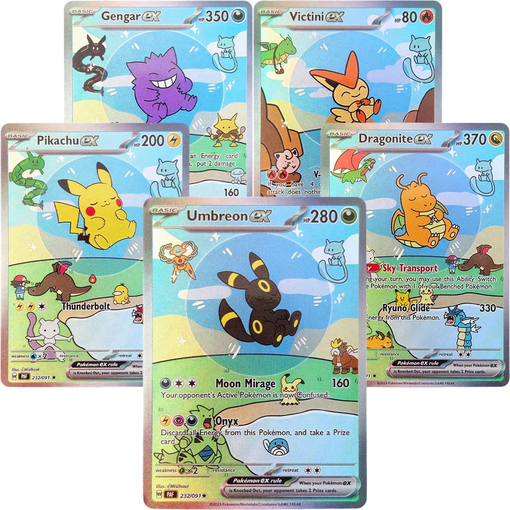 Selbstgemachte Version TCG Englische Blue Bubble Serie Umbreon Victini Gengar Dragonite Spiel-Sammelkarten Fan-Art-Karten Spielzeug