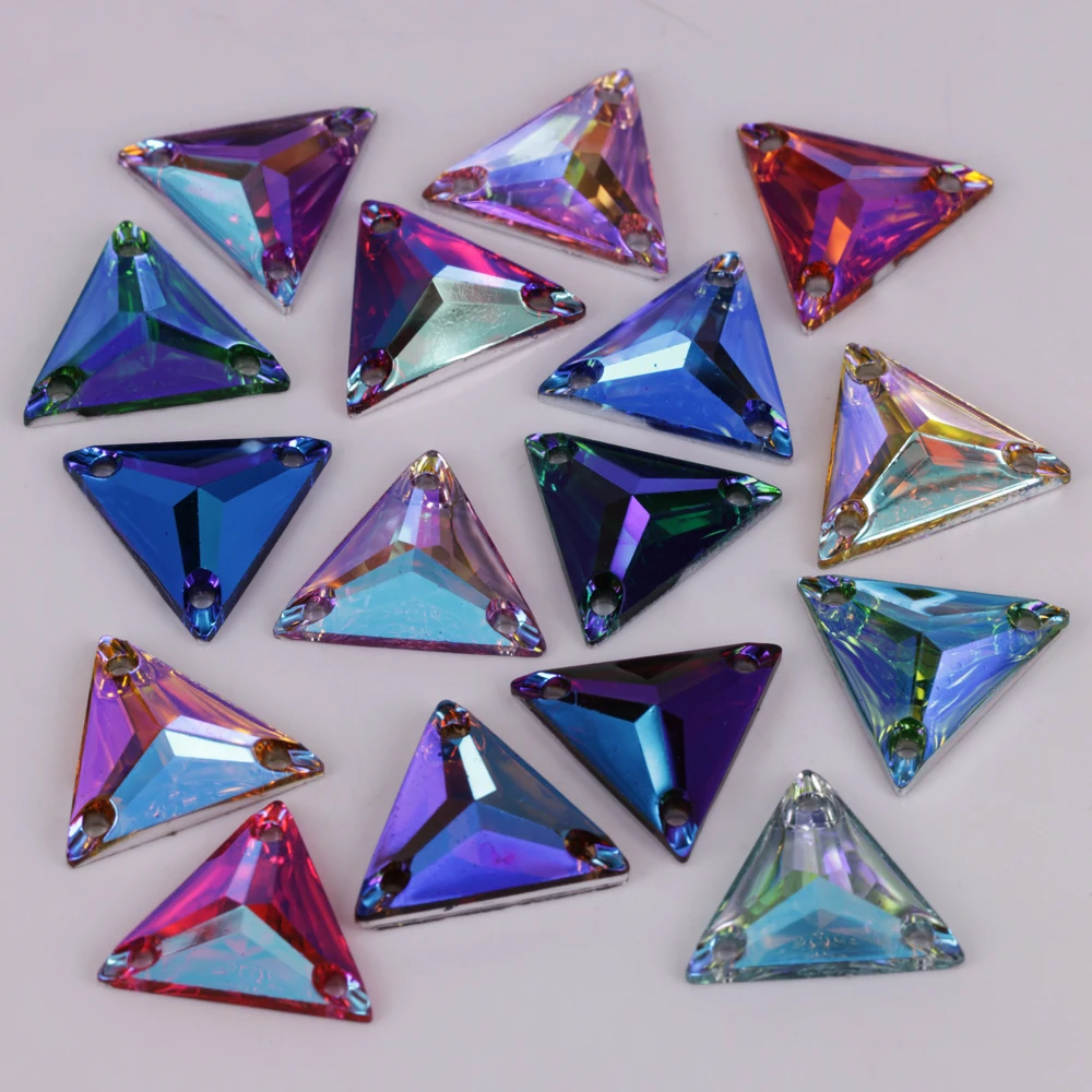 

12mm, 16mm, 22mm Colors AB Triangle Resin Sewing On Rhinestones Flat Back Sew-On Stones