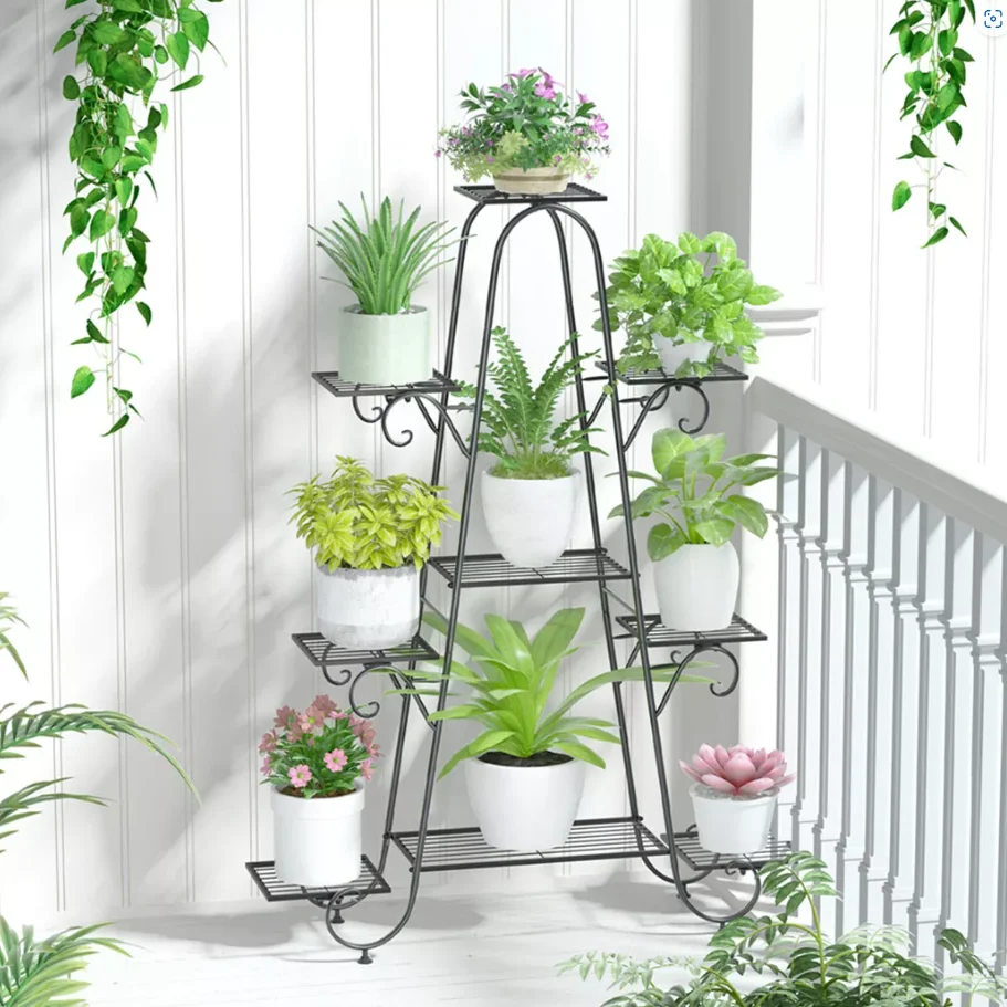 9 Tier Metal Plant Stand Garden Patio Balcony Multi-layer Flower Pots Holder Display Rack for Indoor Outdoor