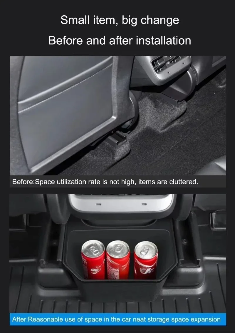

For Tesla Model Y 2021-2024 Rear Center Console Storage Box TPE Organizer Box with Cover Trash Can Under Seat Car Accessories