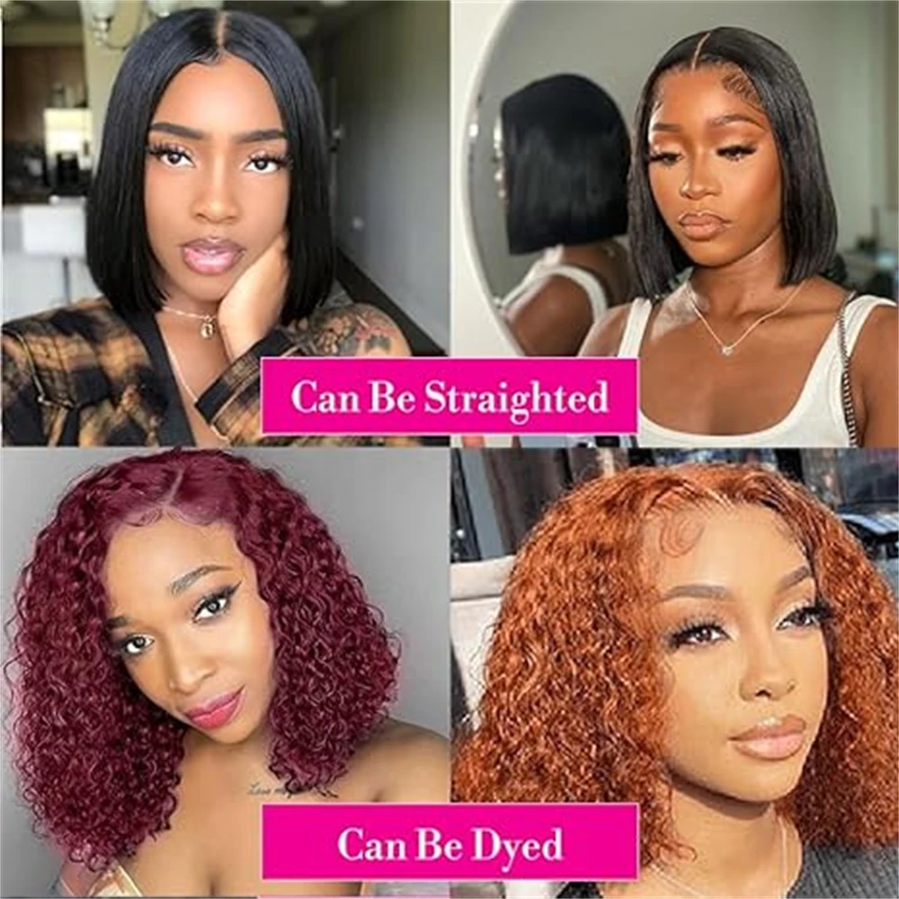 Put On And Go 4x4 Bob Lace Front Wigs 180% Density Kinky Curly Pre Cut 4x4 Lace Closure Wig Kinky Curly Glueless Wigs