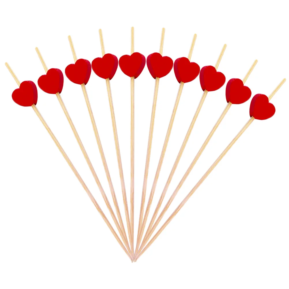 

100 Pcs Heart Shaped Bamboo Cocktail Picks Fruit Sticks Elegant Disposable Garnishing Appetizers Desserts Party Supplies