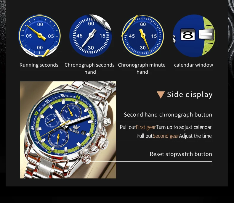 OLEVS Exclusive Original Men\'s Watches Chronograph Luminous Dial Fashion Waterproof Stainless Steel Wristwatch for Men TOP Brand