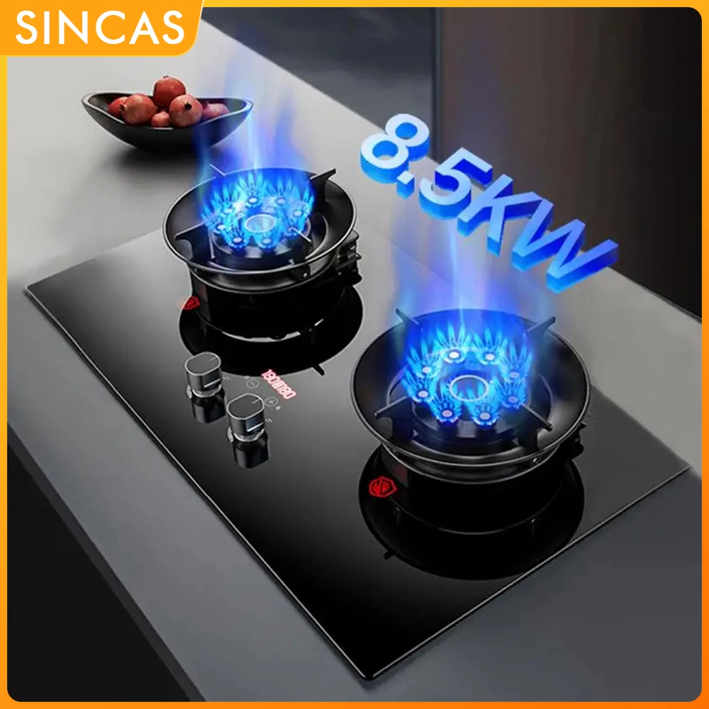 Kitchen Gas Stoves Flipped Dual Stove Kitchen Embedded Nature Gas/LPG Timing Stove Desktop Dual-Use Cooktop Gas Panel Gas Cooker