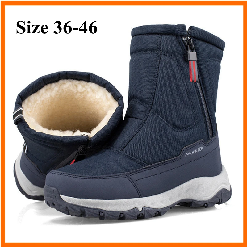 Xiaomi Winter Men\'s Cotton Shoes Thickened Couple Snow Boots Plus Velvet Warm Side Zipper Outdoor Leisure Short Boots Size 36-46