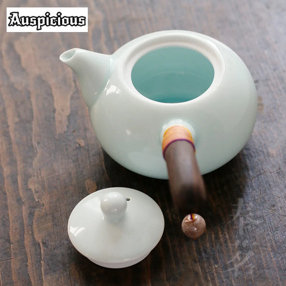 200ml Shadow Green Celadon Side Handle Teapot Vintage Pot Household Tea Making Kettle with Filter Dahongpao Tea Ceremony Gift