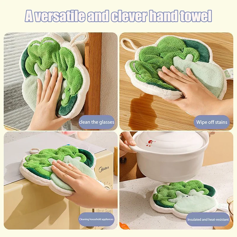 ~Hand Towel Cartoon Wipe Handkerchief Rag Vegetable Shape Towels For Wiping Hands Thickening Absorbent With Hanging Loop