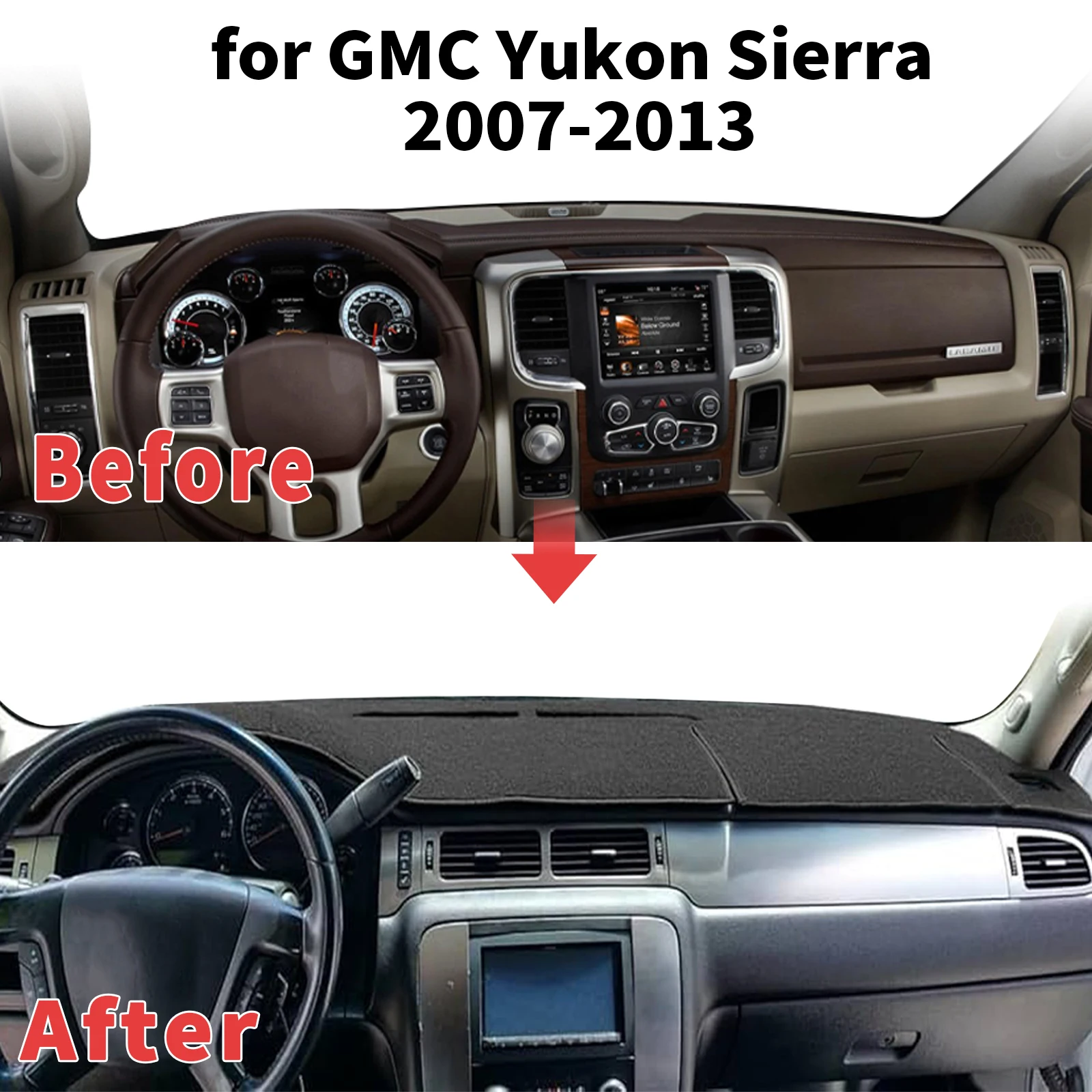 for GMC Yukon Sierra 2007-2013 Dashboard Cover Sun Shade Protector Dashmat Anti-Glare UV Block Carpet Mat Automotive Dash Mat