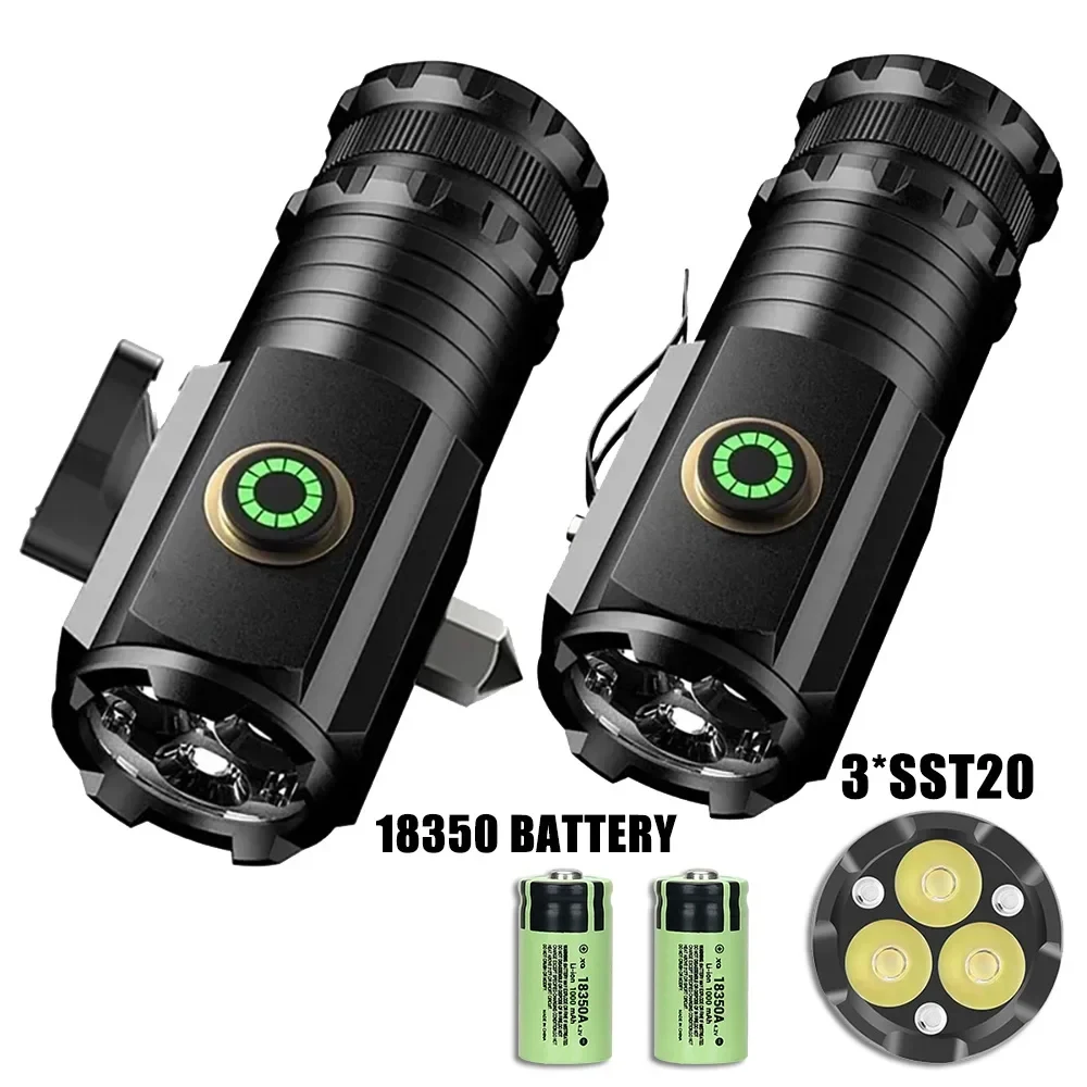 High Quality 3 LED Flashlight 18350 Aluminium Alloy Torch Rechargeable USB Light IP68 Waterproof with Magnet for Hiking Camping