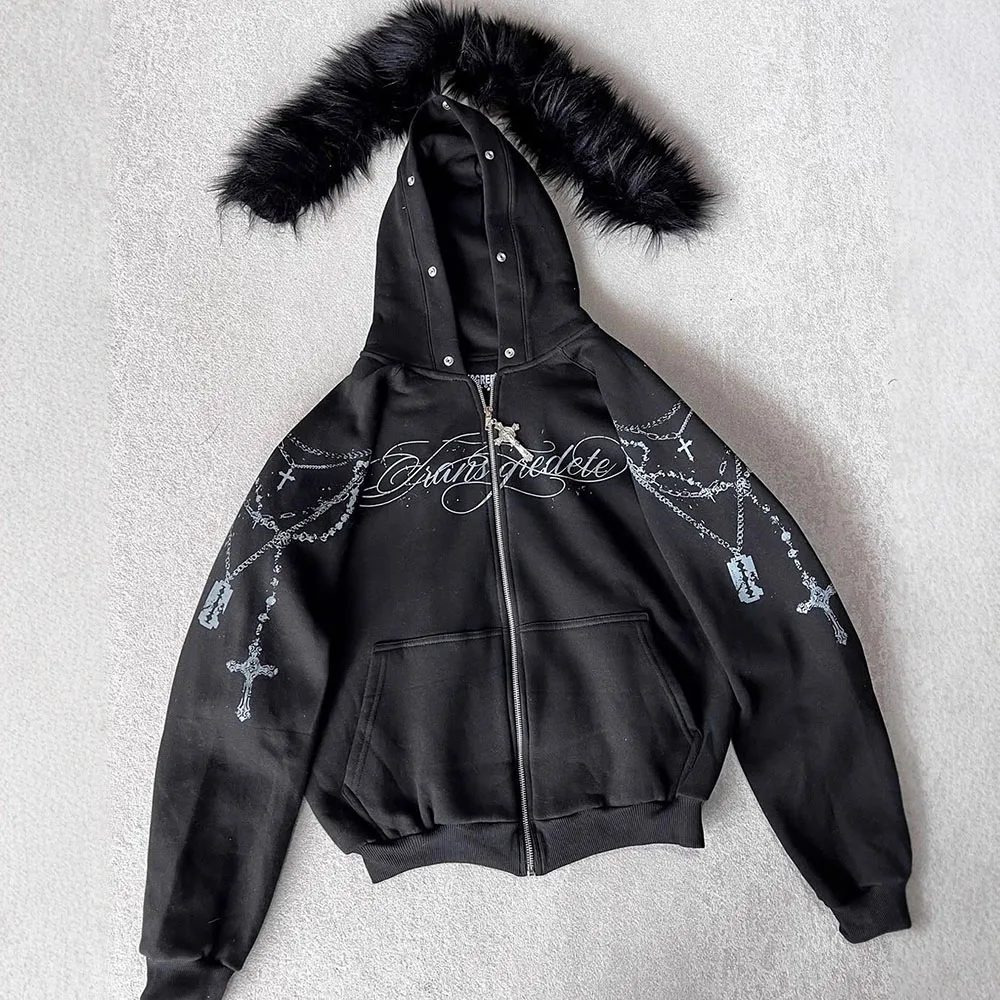 Hot Selling Letter Printed Hoodie Coat Loose Fit Streetwear Zipper Jacket Casual Long Sleeve Tops For Spring Autumn Women