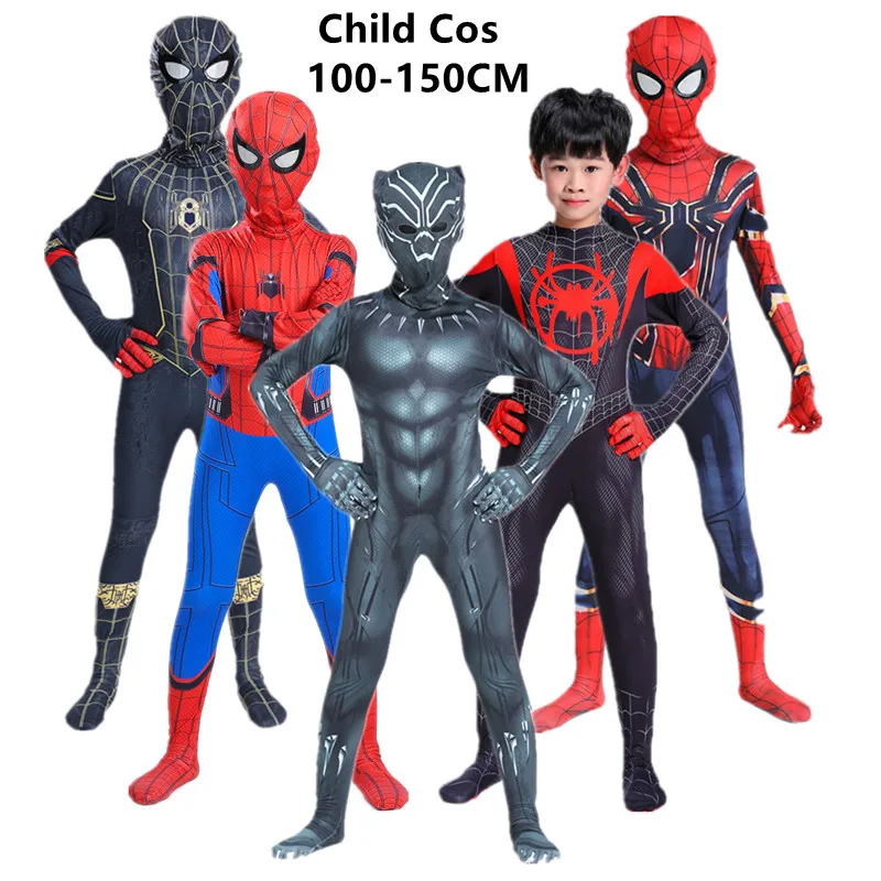 Adults and kids Steel Spider Tights Superhero Costume Peter Parker Jumpsuit Halloween Cosplay Boys and Girls Mask Costumes