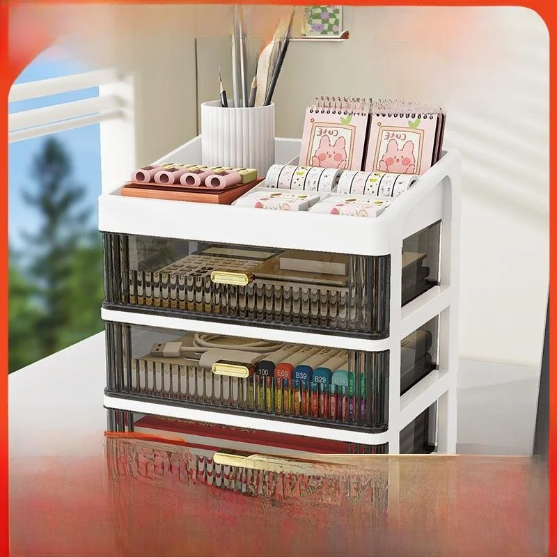

Desktop Drawer Style Cosmetic Storage Box Dustproof Makeup Desk Organizer Shelf Plastic Material Simple Design Jewelry Box