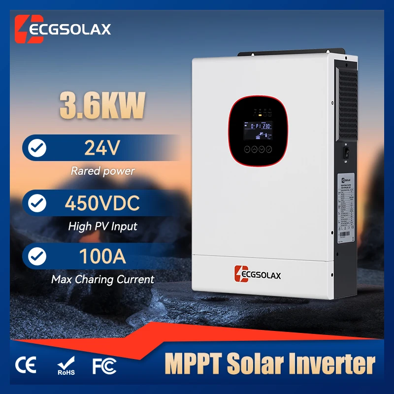 ECGSOLAX 3.6KW Hybrid Solar Inverter 24V 230V With 100A MPPT Charge Controller Pure Sine Wave Hybrid Inverter Max PV 450V