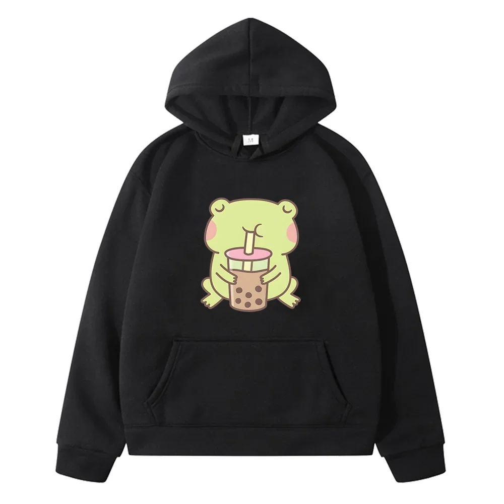 

Frog Bubble Milk Tea Print Hoodies Streetwear Long Sleeve Comfortable Soft Sweatshirts for Autumn/Winter Boys and Girls Clothing