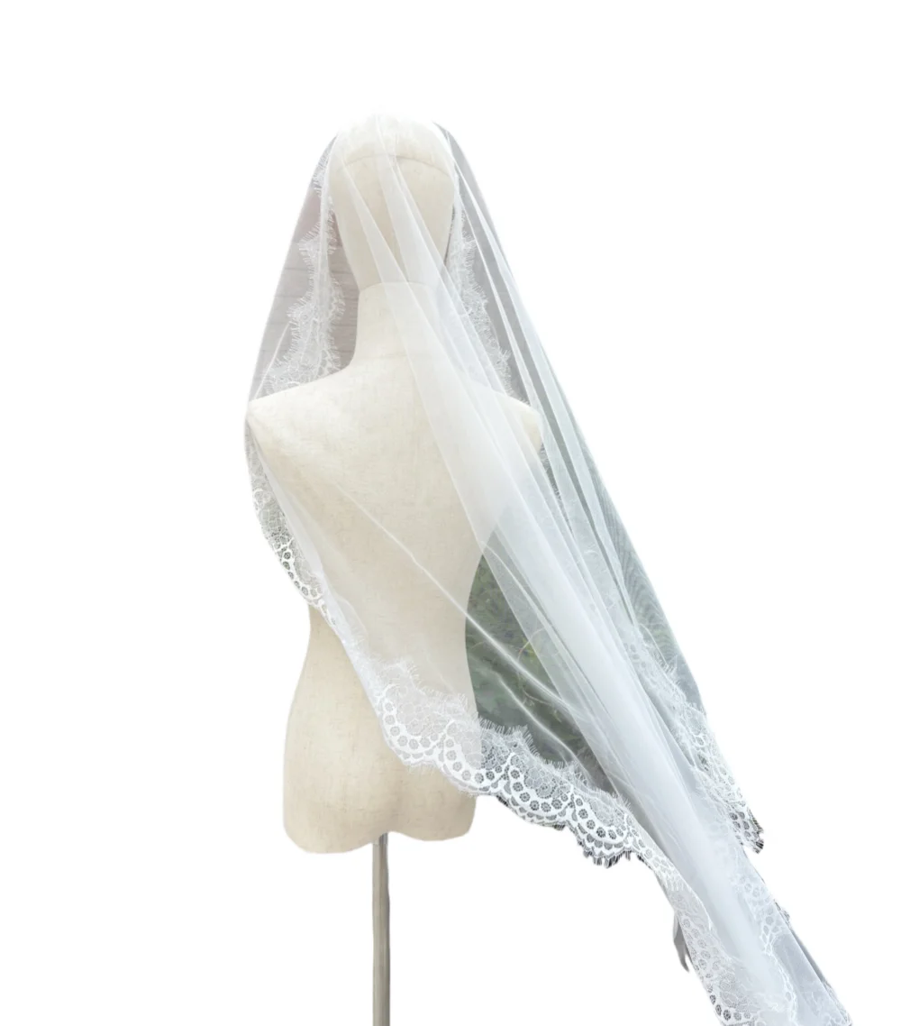 2025 New Eyelash Lace 3m/4m Long High-end Bridal Veil White/Ivory Wedding Veil Mantilla Wedding Accessories Veu De Noiva EE006